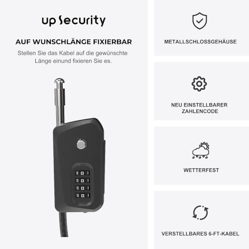 UP Security 6ft Python Cable Lock for Bike, Bicycle, Trail Camera Locking, 4 Digit Combination Lock Outdoor Use, Heavy Duty Anti Theft