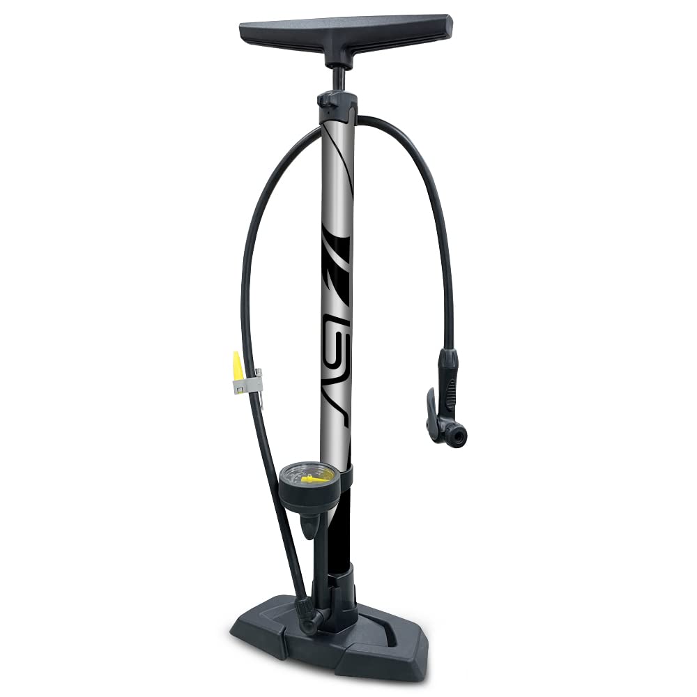 BV Bicycle Pump Durable Bike Floor Pump 17/24 inch Smart Valve Head, 160 psi, Automatically Reversible Presta and Schrader
