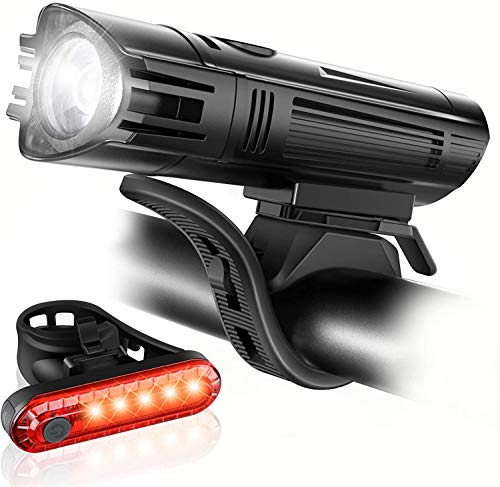 Ascher Ultra Bright USB Rechargeable Bike Light Set, Powerful Bicycle Front Headlight and Back Taillight, 4 Light Modes, Easy to Install for Men Women Kids Road Mountain Cycling