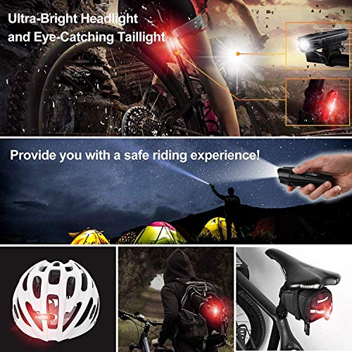 Ascher Ultra Bright USB Rechargeable Bike Light Set, Powerful Bicycle Front Headlight and Back Taillight, 4 Light Modes, Easy to Install for Men Women Kids Road Mountain Cycling