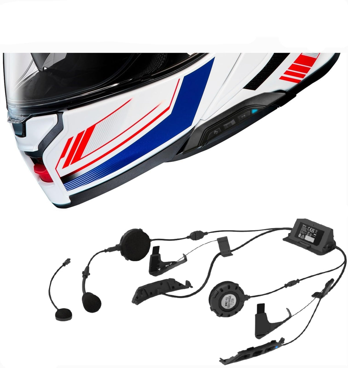 The Helmet Shop Combo Neotec 3 Modular Graphic Helmet with SRL3 Bluetooth Headset. SRL3 Headset Comes pre-Installed and Tested.