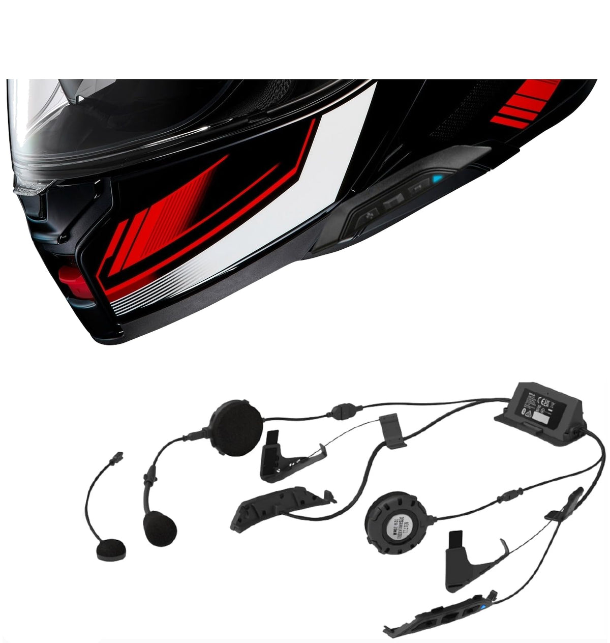 The Helmet Shop Combo Neotec 3 Modular Graphic Helmet with SRL3 Bluetooth Headset. SRL3 Headset Comes pre-Installed and Tested.