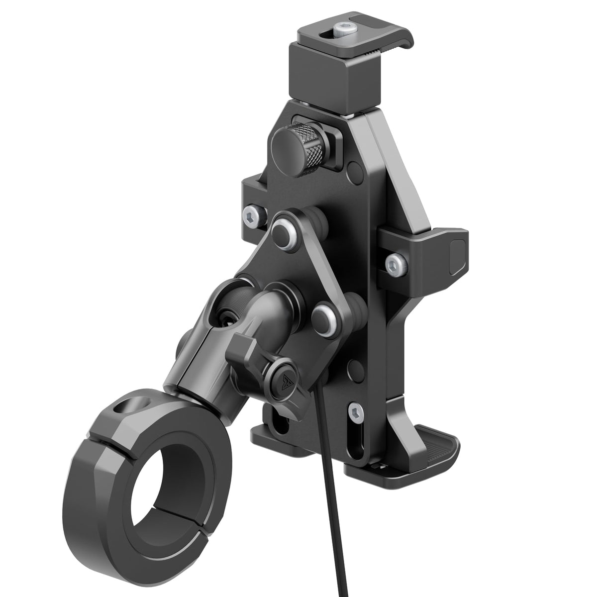 Tackform Aluminum Motorcycle Adventure Phone Mount - Vibration Dampening and Wireless Charging | BC3 Universal Clamp | Short Reach Arm