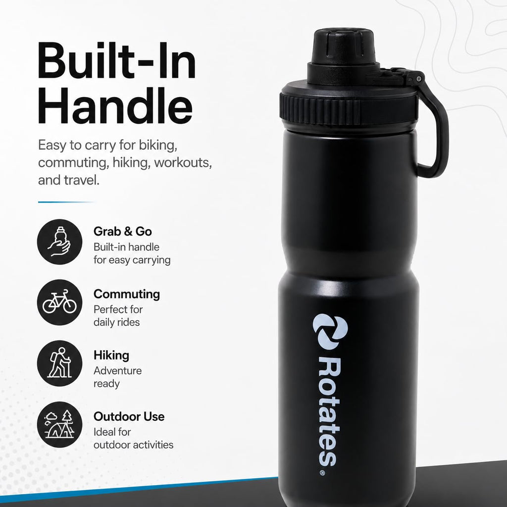 Rotates 2 PACKS 650ml Insulated Water Bottle, 22 oz Stainless Steel, Double Wall Vacuum Flask for Hot & Cold Drinks, BPA-Free, Leak-proof, for Biking, Cycling, MTB, Sports