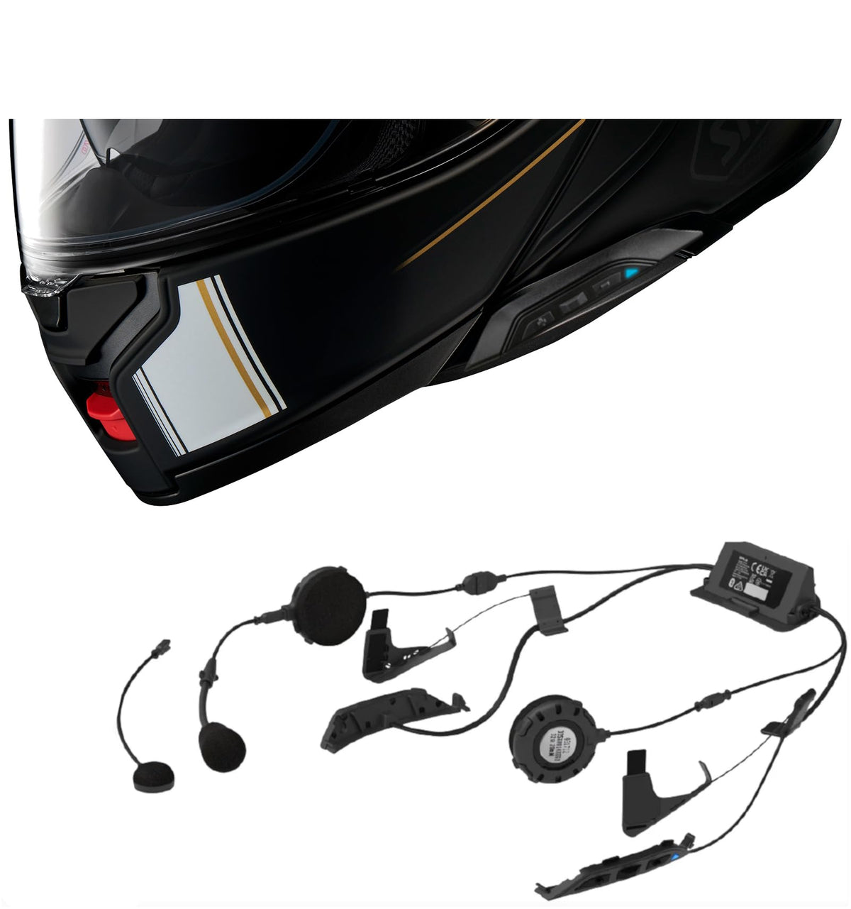 The Helmet Shop Combo Neotec 3 Modular Graphic Helmet with SRL3 Bluetooth Headset. SRL3 Headset Comes pre-Installed and Tested.