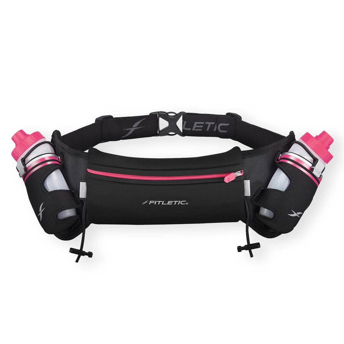 Fitletic Hydration Running Belt with Water Bottles for Men & Women – 2 Quick Flow 8oz Running Water Bottles, Patented Bounce Free Design, Water Resistant Pouch Fits All Phones – Hydra 16
