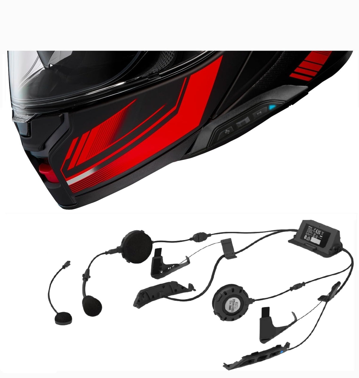 The Helmet Shop Combo Neotec 3 Modular Graphic Helmet with SRL3 Bluetooth Headset. SRL3 Headset Comes pre-Installed and Tested.