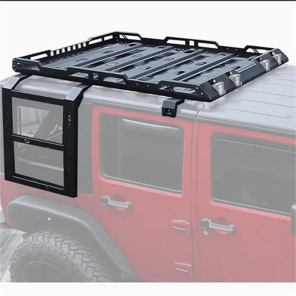 2/4 Door Steel Roof Rack W/LED Light Luggage Rack with Climbing Ladder Mount Cargo Basket Compatible for Wrangler JK JL BJ40