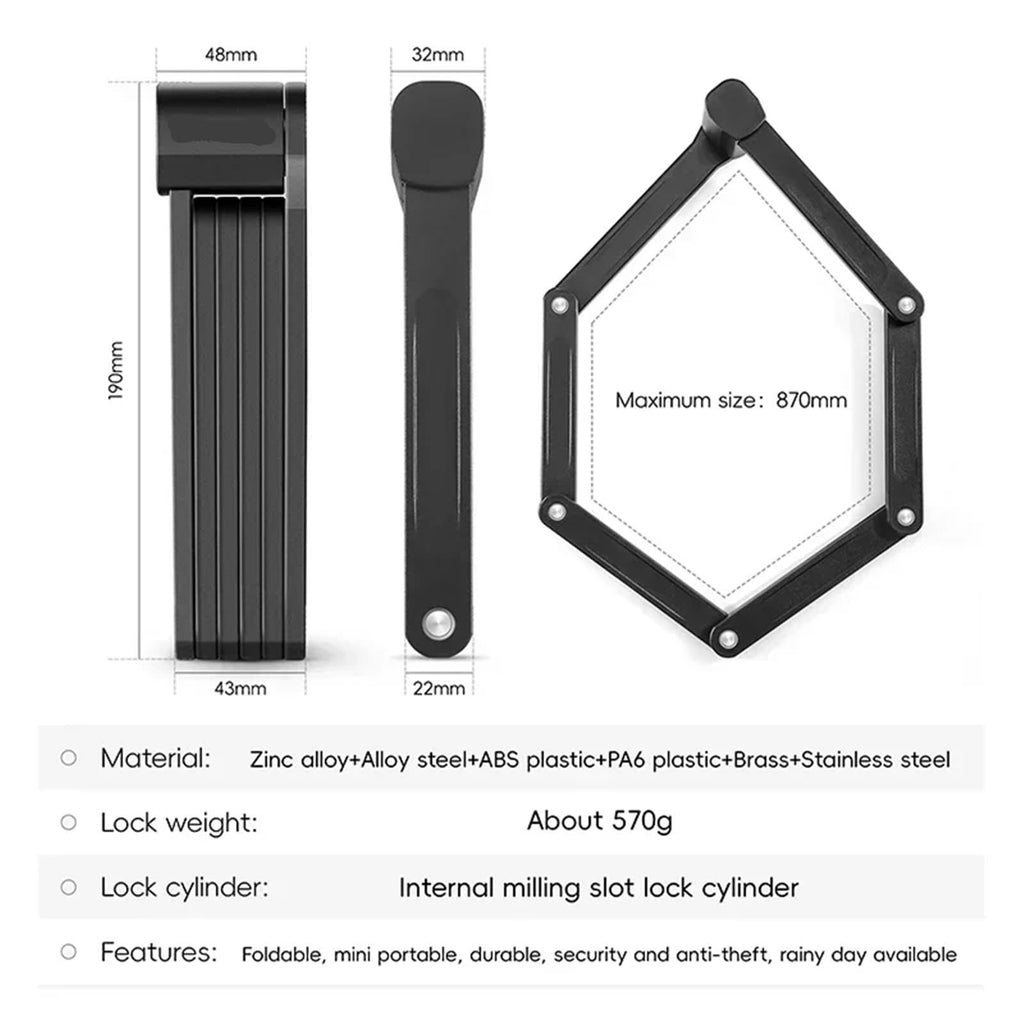 Master Lock, 5Pcs Bicycle Folding Lock 2 Keys 87cm High Security Alloy Steel Lock for MTB Road Bike E-Bike Anti-Theft Foldable Lock for Outdoor Equipment