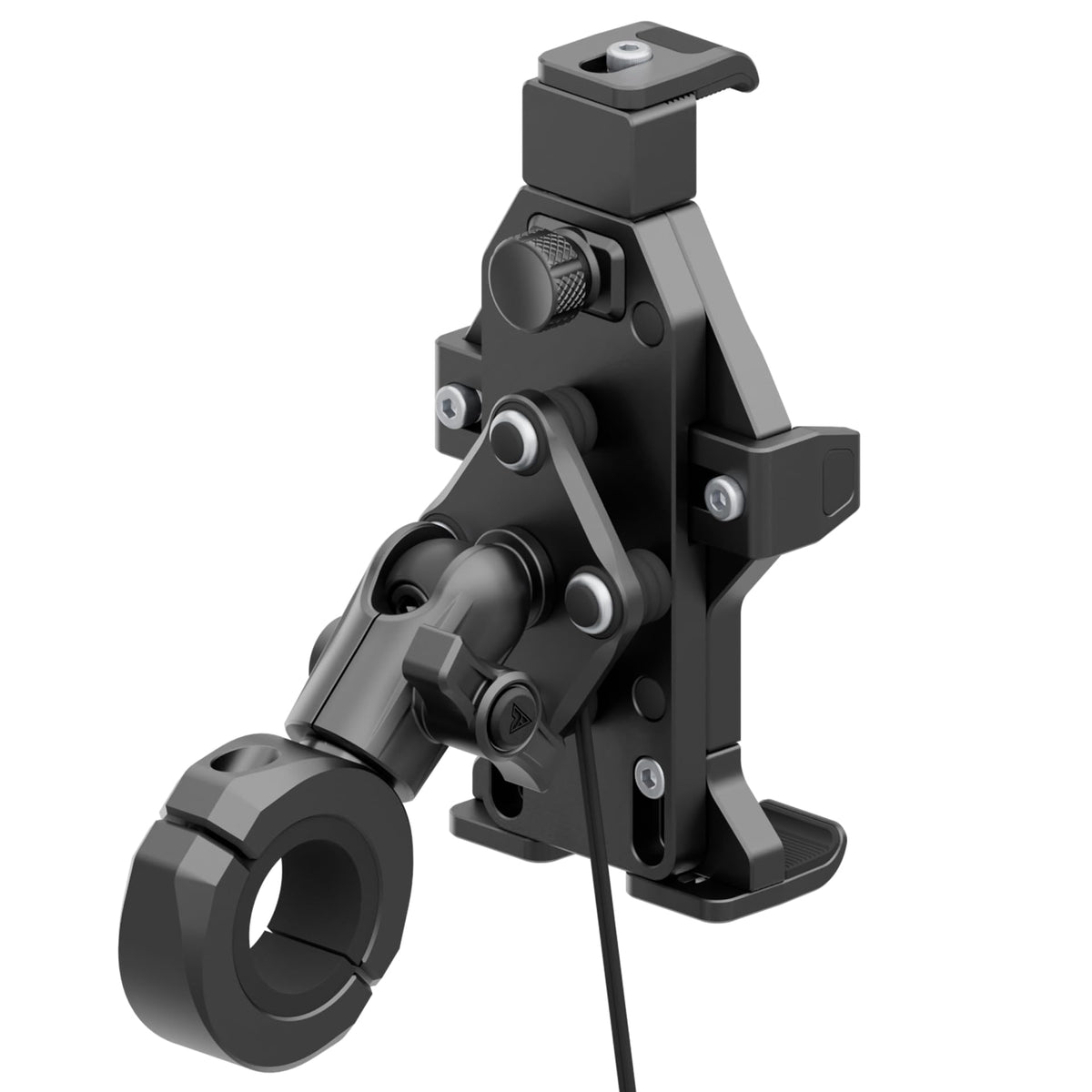 Tackform Aluminum Motorcycle Adventure Phone Mount - Vibration Dampening and Wireless Charging | BC3 Universal Clamp | Short Reach Arm