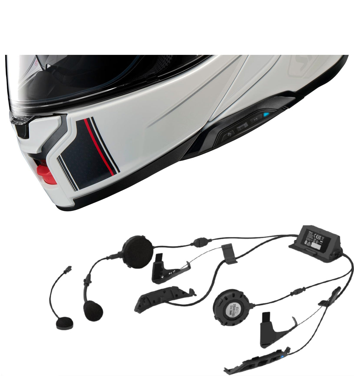 The Helmet Shop Combo Neotec 3 Modular Graphic Helmet with SRL3 Bluetooth Headset. SRL3 Headset Comes pre-Installed and Tested.