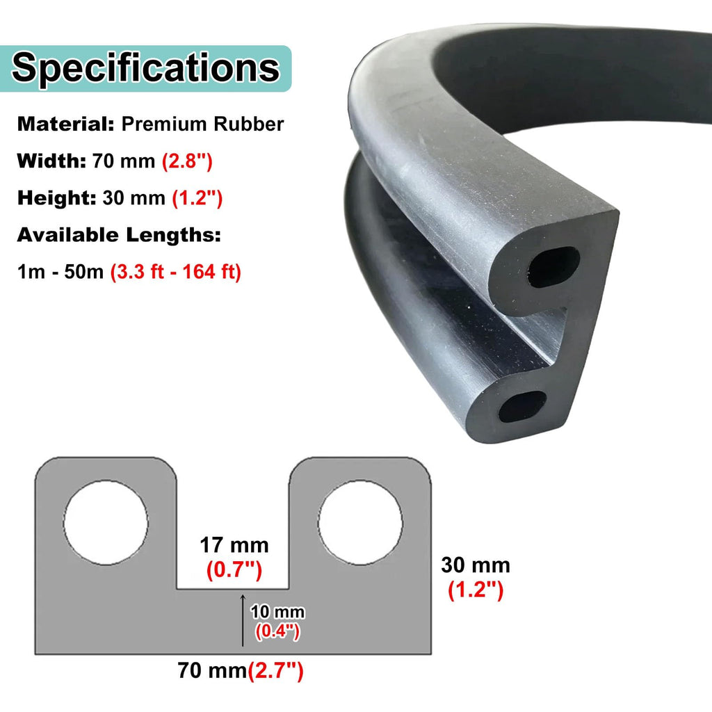 Heavy Duty Marine Rubber Rub Rail – 2.8" Wide Flexible Boat Fender Trim for Maximum Protection, Durable and Weather-Resistant Boat Accessories