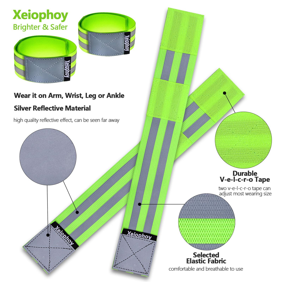 Xeiophoy Reflective Running Gear, Night Running Reflective Gear, 6 Count