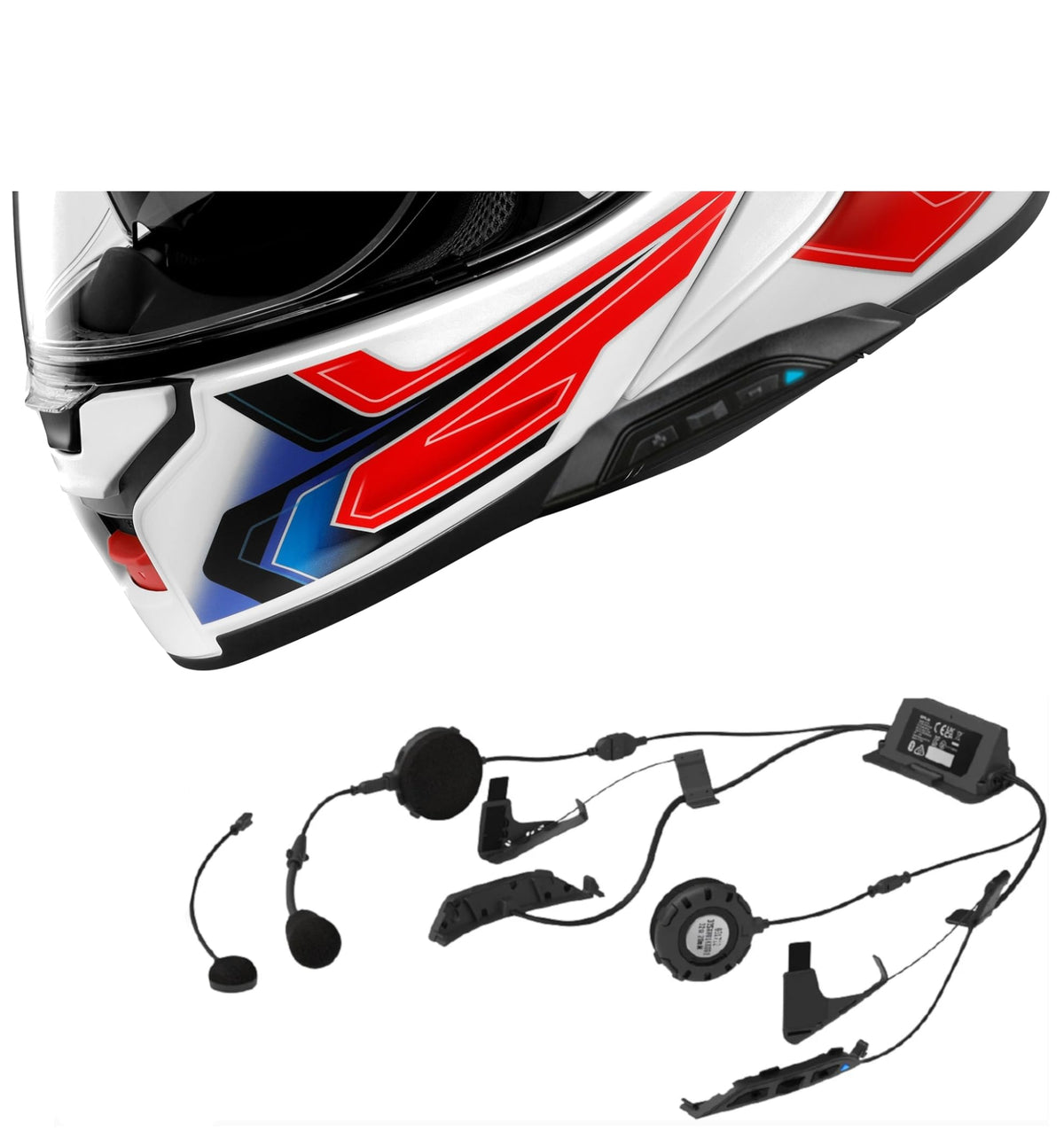The Helmet Shop Combo Neotec 3 Modular Graphic Helmet with SRL3 Bluetooth Headset. SRL3 Headset Comes pre-Installed and Tested.