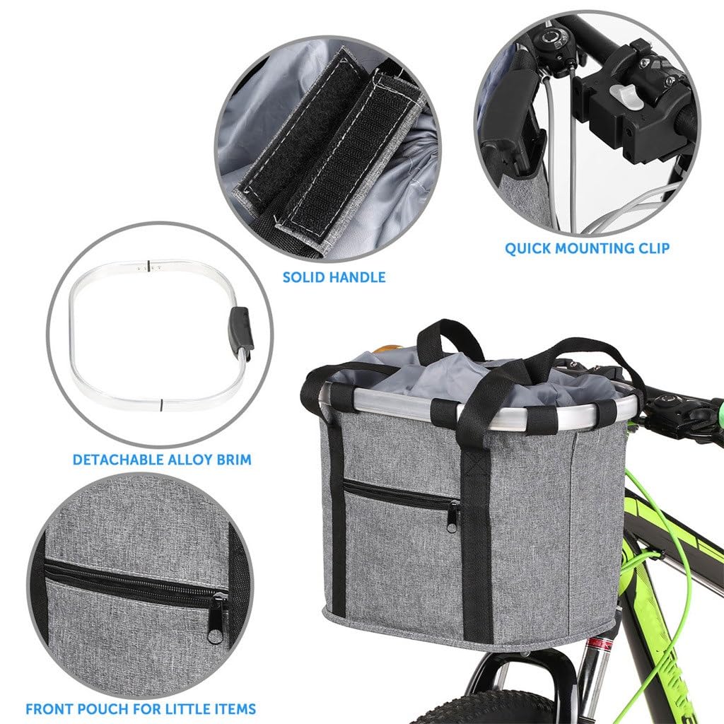 FRTHLK Waterproof Folding Bike Basket Small Dog Bag for Pets Detachable Bicycle Handlebar Front Cycling