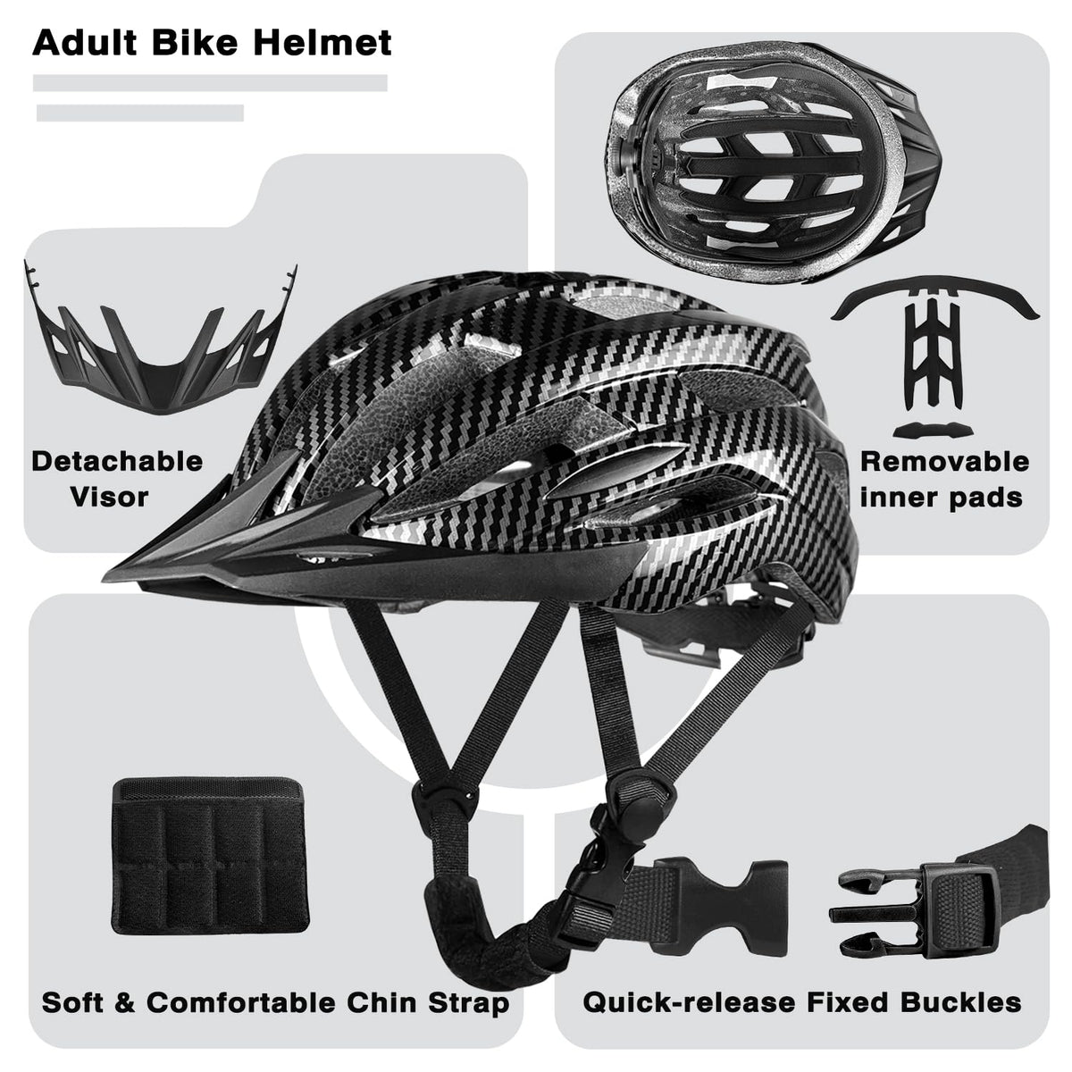 XIFENGRID Adult Bike Helmet Men Women with USB Rechargeable LED Rear Light