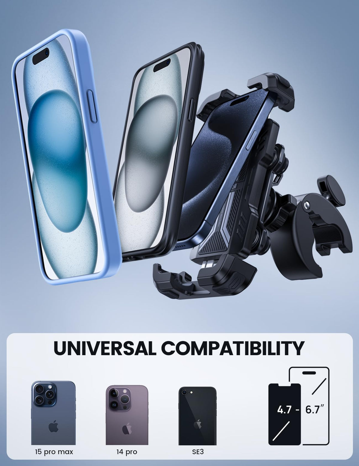 Lamicall Motorcycle Phone Mount with Vibration Dampener for 4.7-6.8" Phones