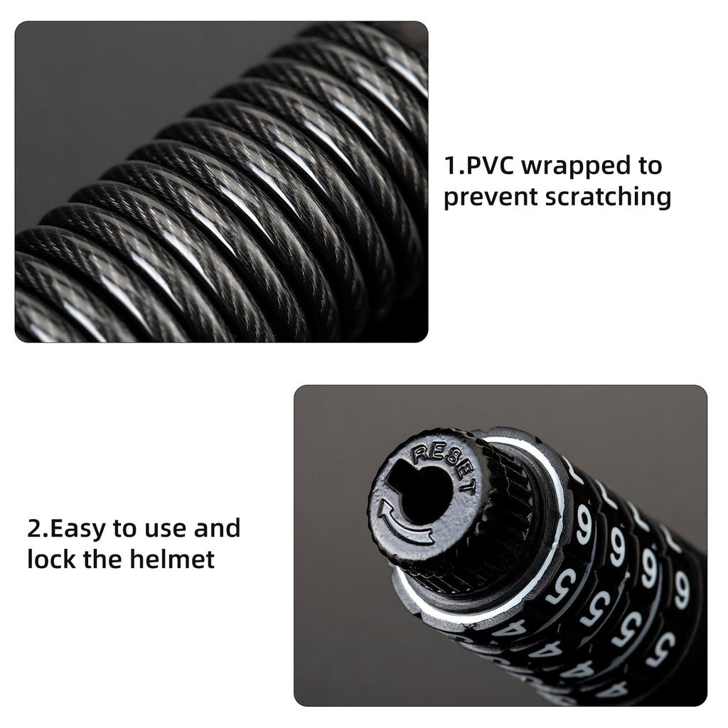 ROCKBROS Helmet Lock, Retractable 4 Digit Cable Lock for Bikes