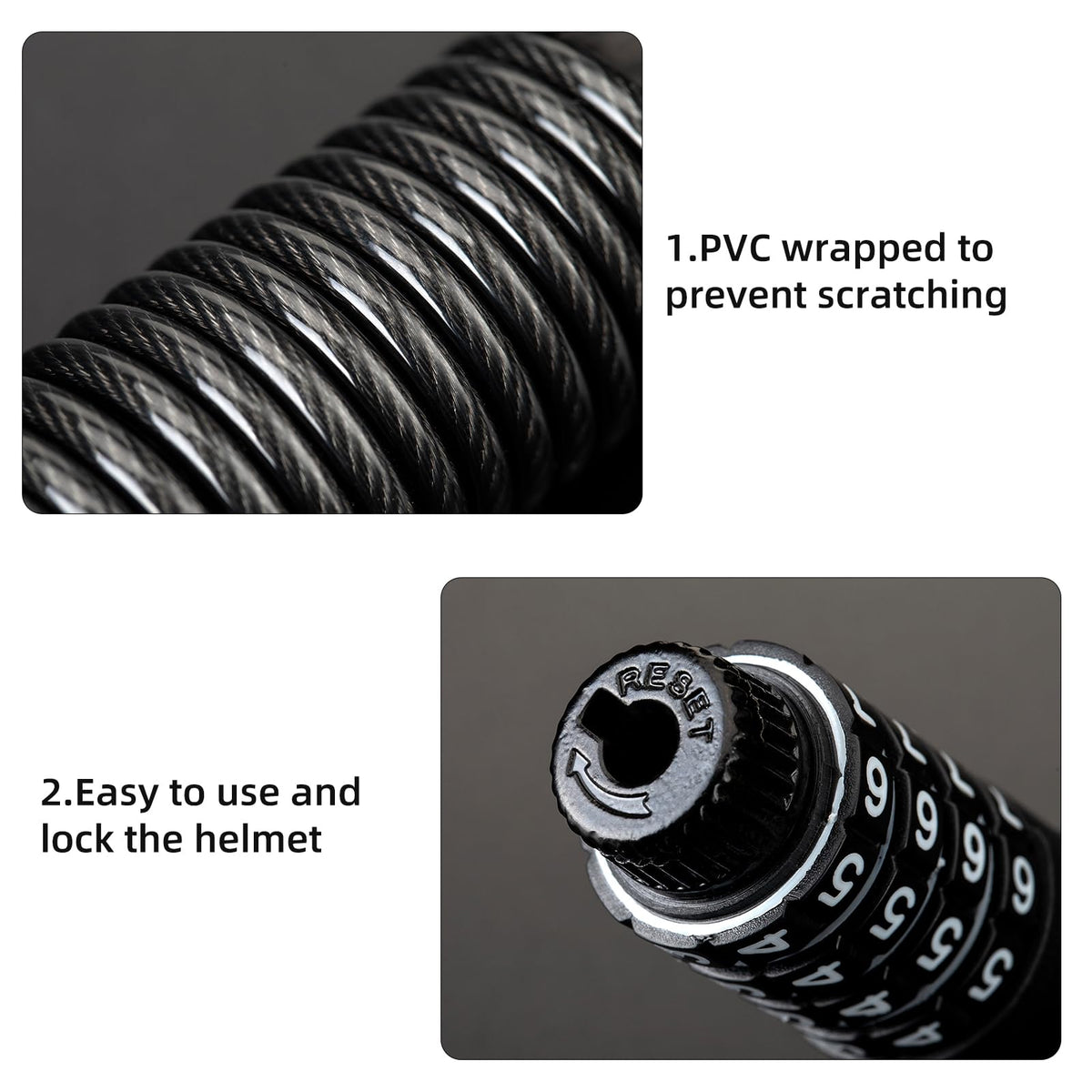 ROCKBROS Helmet Lock, Retractable 4 Digit Cable Lock for Bikes