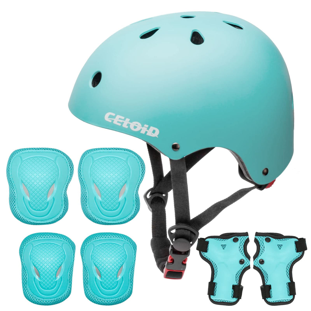 CELOID Kids Bike Skateboard Helmet Pad Set,Toddler Cyling Protective Gear Knee & Elbow Pads Wrist Guards for 5-8-10-12-14-16 Years Girls Boys Bicycle Scooter Roller Skate Inline Skating Rollerblading