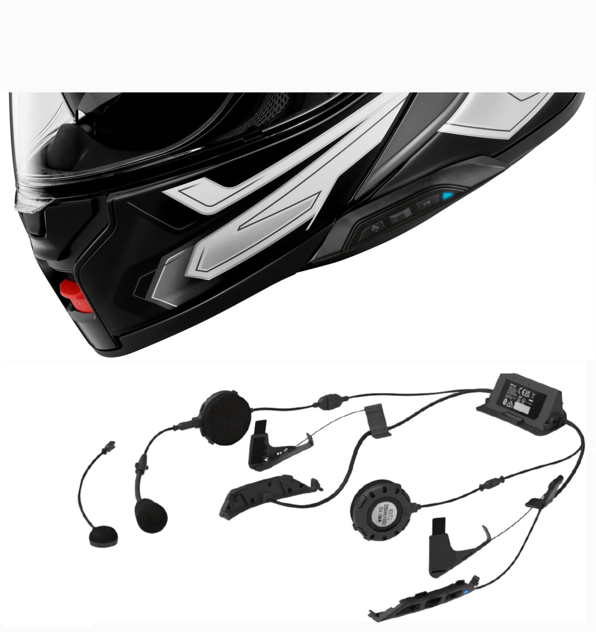 The Helmet Shop Combo Neotec 3 Modular Graphic Helmet with SRL3 Bluetooth Headset. SRL3 Headset Comes pre-Installed and Tested.