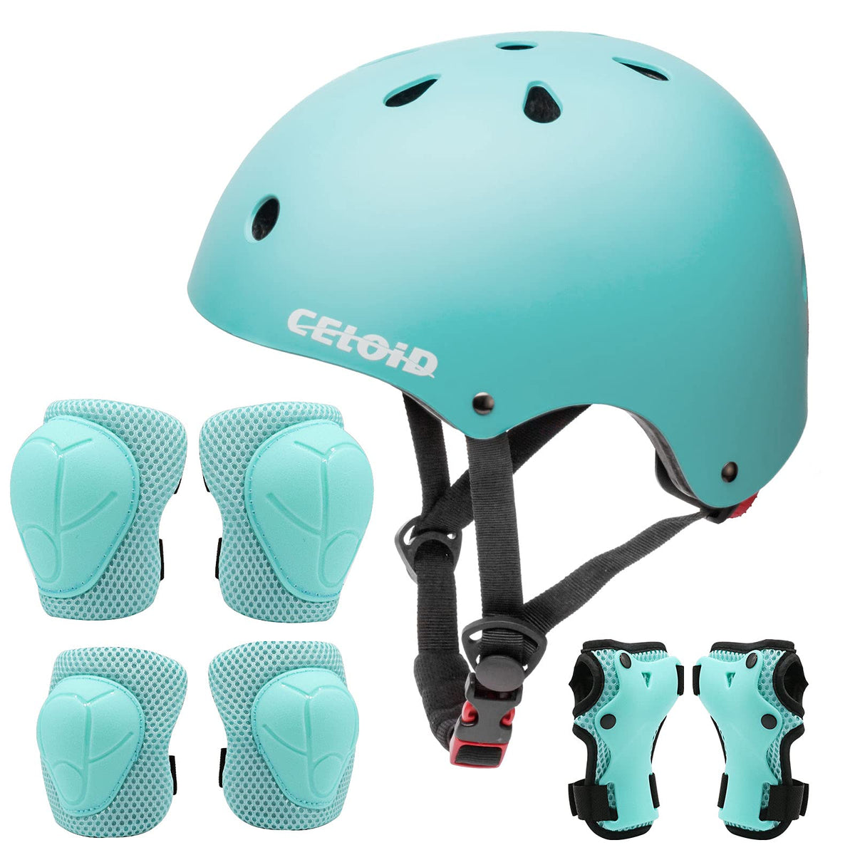 CELOID Kids Bike Skateboard Helmet Pad Set,Toddler Cyling Protective Gear Knee & Elbow Pads Wrist Guards for 5-8-10-12-14-16 Years Girls Boys Bicycle Scooter Roller Skate Inline Skating Rollerblading