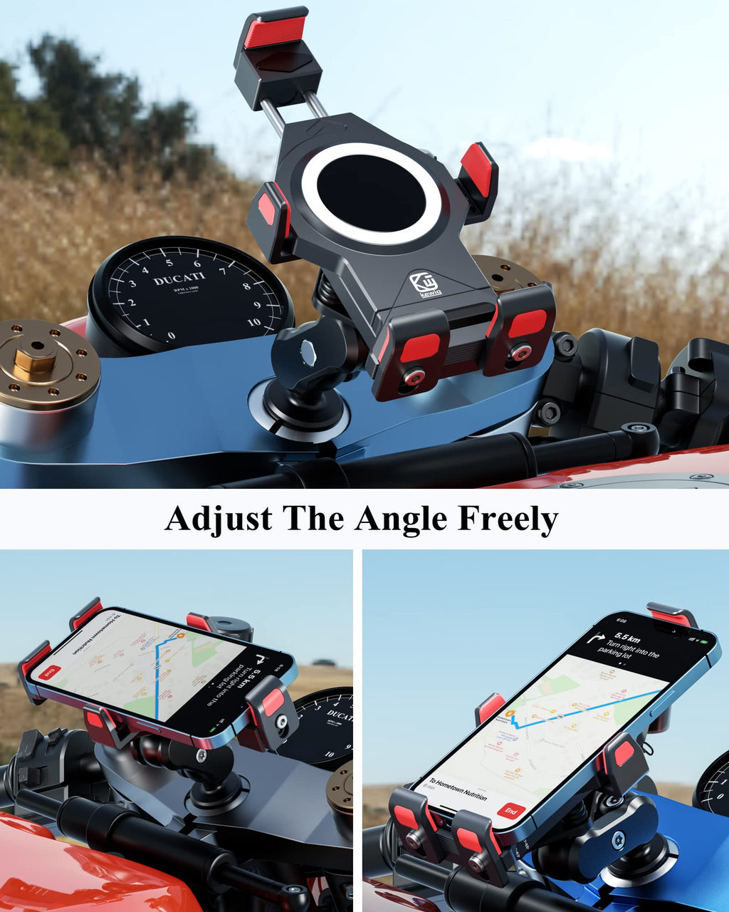 BRCOVAN Metal Anti-Theft Motorcycle Fork Stem Phone Mount Holder