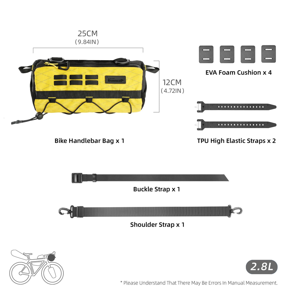 Rhinowalk Bike Handlebar Bag Waterproof Bicycle Front Bag Frame Storage Roll Bag Mountain Road Bikes Commuter Shoulder Bag Professional Cycling Accessories