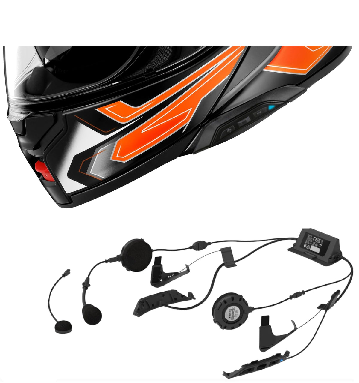 The Helmet Shop Combo Neotec 3 Modular Graphic Helmet with SRL3 Bluetooth Headset. SRL3 Headset Comes pre-Installed and Tested.