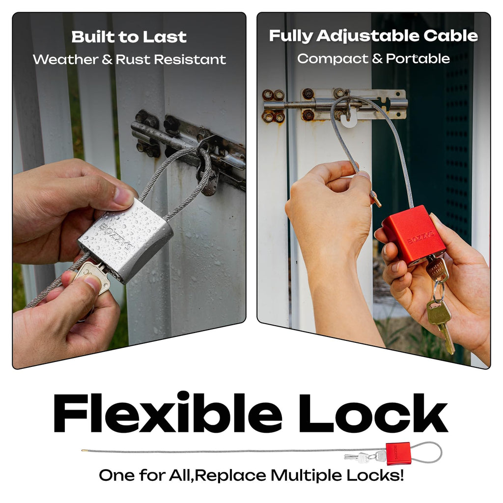 BOZZYS Cable Lock with 3 Keys | Adjustable Steel Cable Lock | Aluminum Locks for Bikes, Gate, Lockers & Outdoor Gear