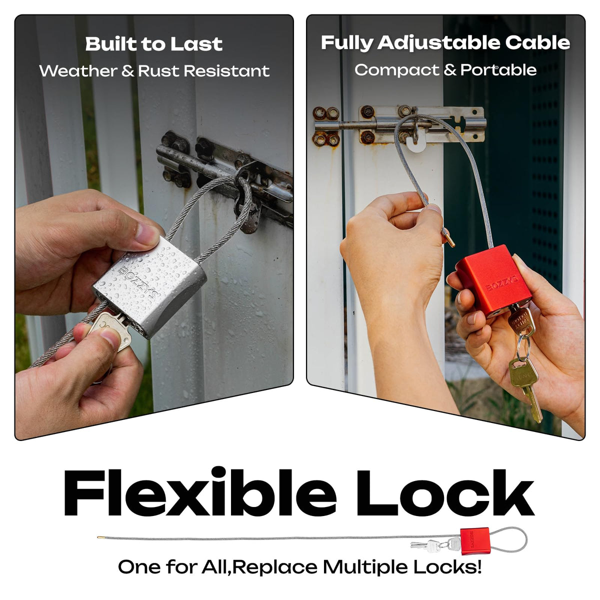 BOZZYS Cable Lock with 3 Keys | Adjustable Steel Cable Lock | Aluminum Locks for Bikes, Gate, Lockers & Outdoor Gear