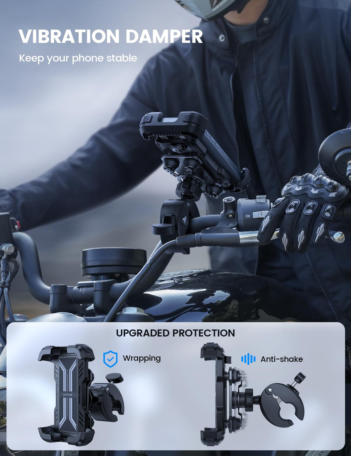 Lamicall Motorcycle Phone Mount with Vibration Dampener for 4.7-6.8" Phones