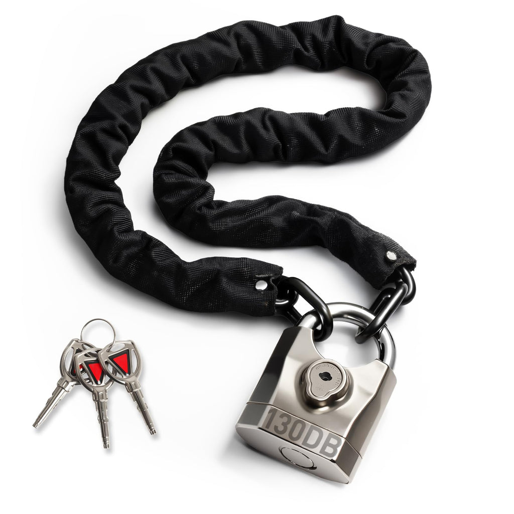 Bike Chain Lock with Alarm 130dB, Heavy Duty Motorcycle Locks Anti Theft 3.3FT, 8mm Hardened Steel Chain with Mini U Lock