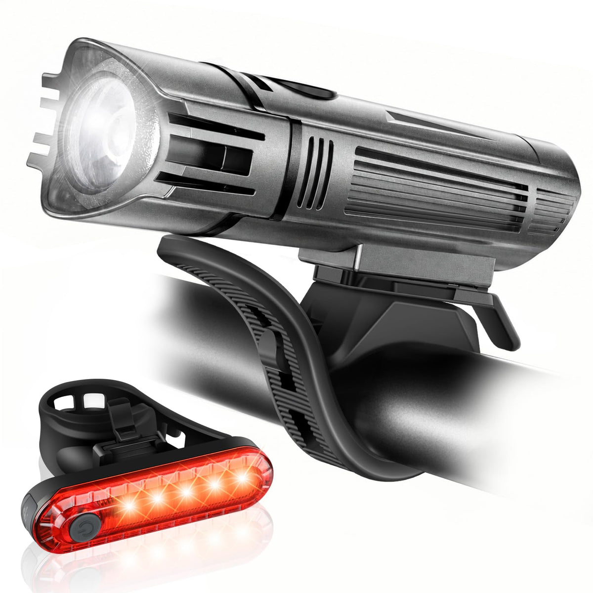 Ascher Ultra Bright USB Rechargeable Bike Light Set, Powerful Bicycle Front Headlight and Back Taillight, 4 Light Modes, Easy to Install for Men Women Kids Road Mountain Cycling