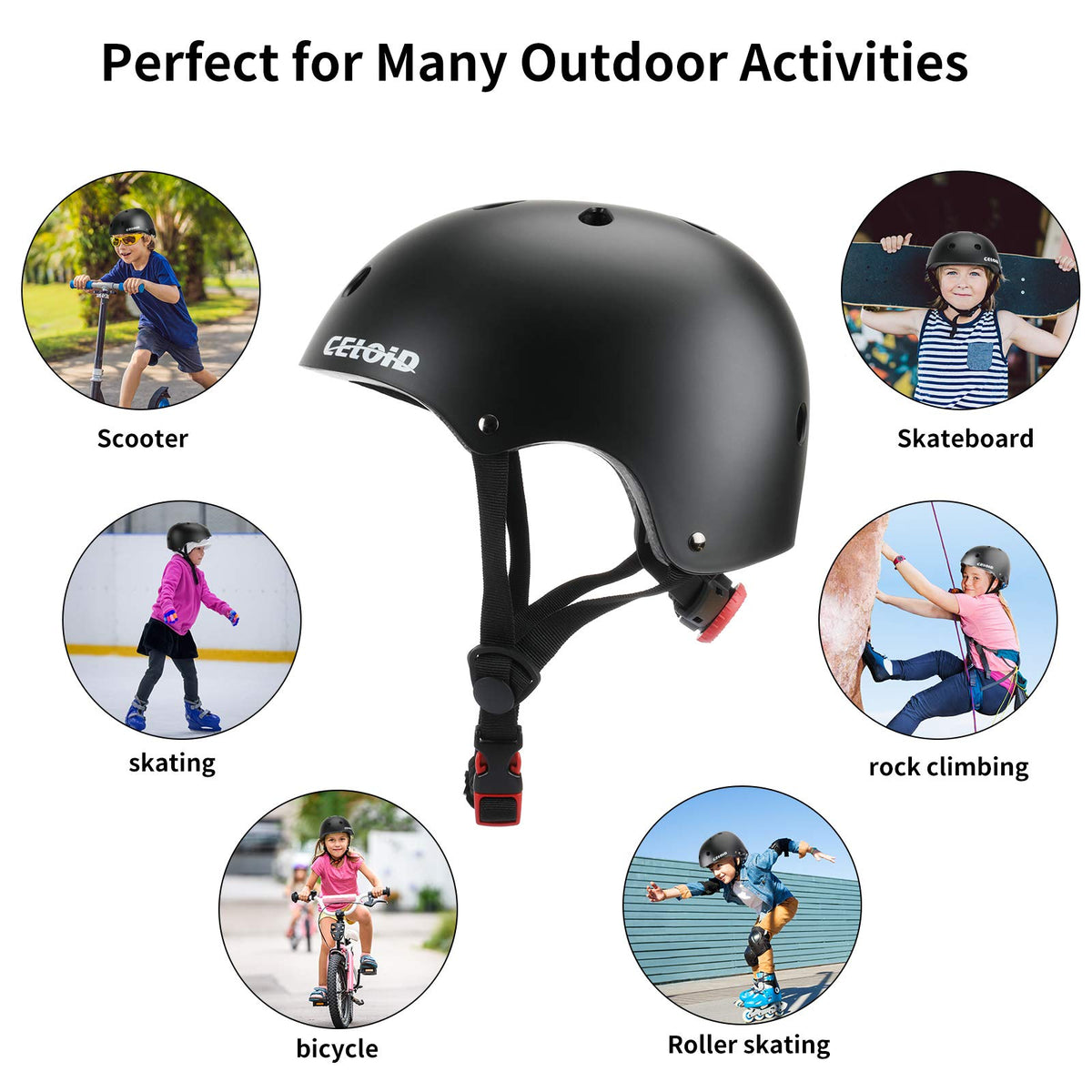 CELOID Kids Bike Skateboard Helmet Pad Set,Toddler Cyling Protective Gear Knee & Elbow Pads Wrist Guards for 5-8-10-12-14-16 Years Girls Boys Bicycle Scooter Roller Skate Inline Skating Rollerblading