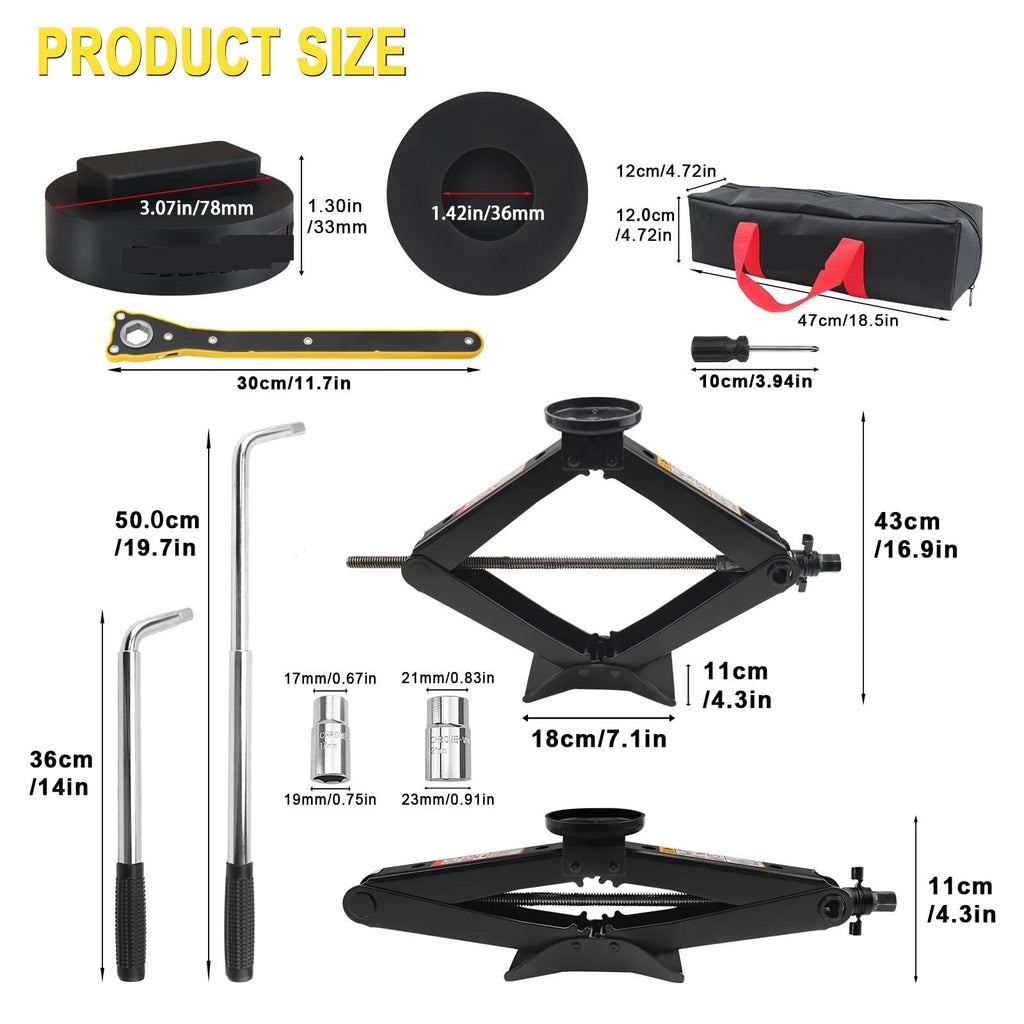 Portable Hydraulic Jack, 3-Ton Scissor Jack Repair Kit with Rubber Jack Pad Car Spare Tire Changing Tools Kit with L-wrenche