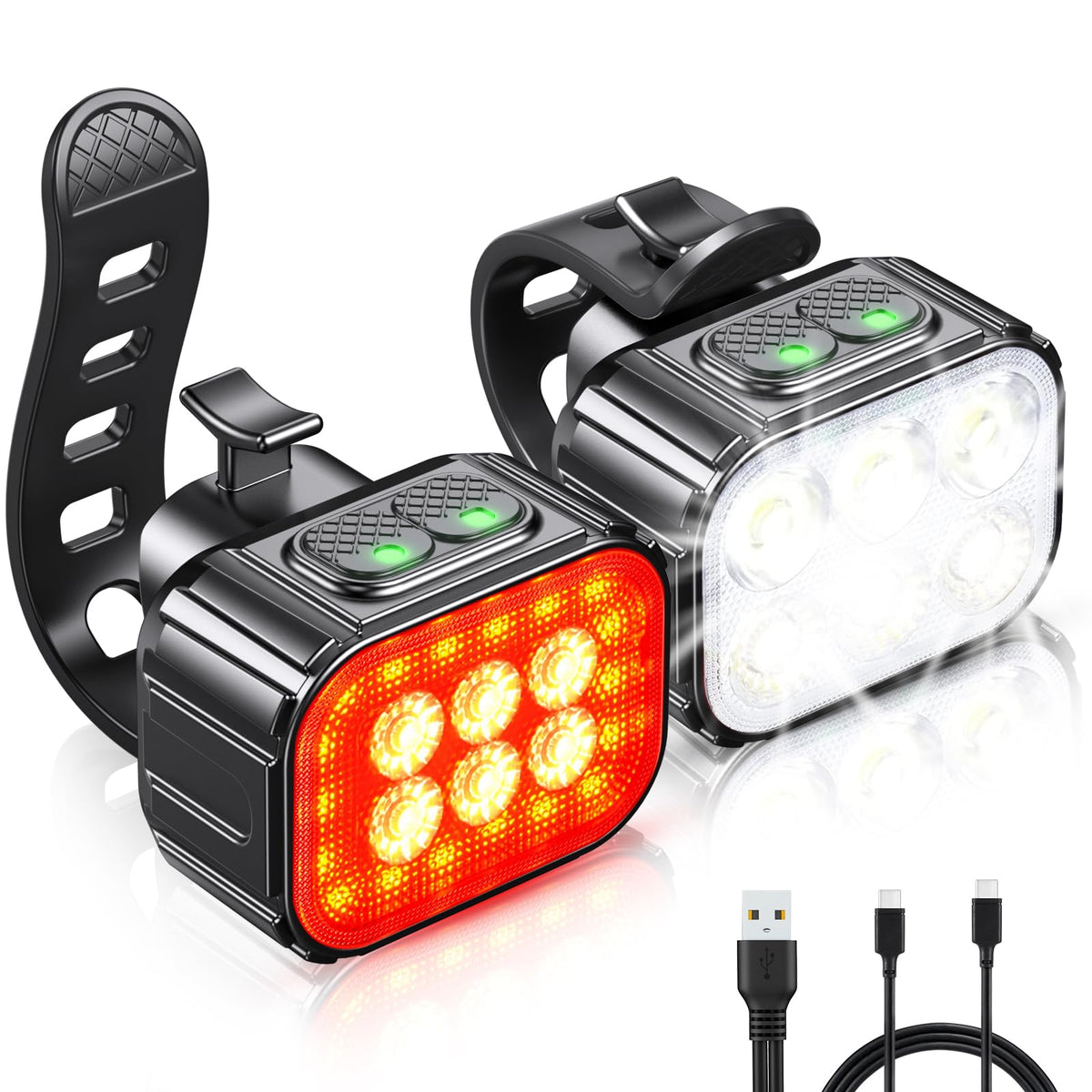 Cuvccn Bike Lights Super Bright, Rechargeable Bicycle Lights Set Multiple Modes, Waterproof Bike Lights for Night Riding/Cycling Safety, Front and Back Bike Reflectors Light, Long Battery Life