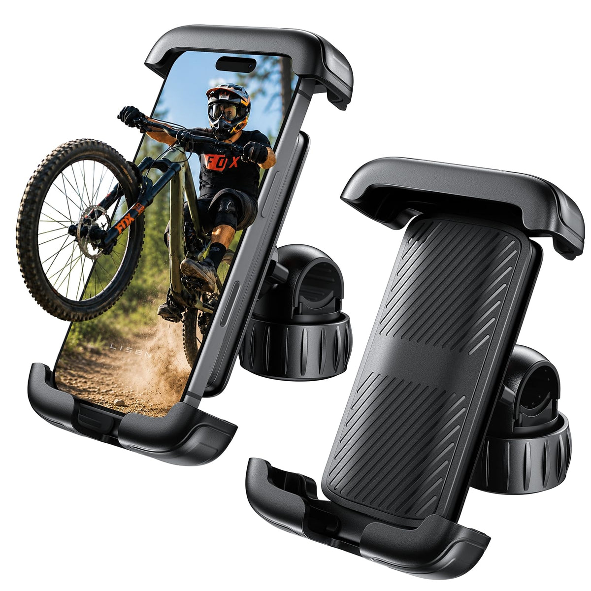 LISEN Bike Phone Holder, [Super Easy Install] Motorcycle Phone Mount Ebike Accessories Bicycle Handlebar Holder Mount Gifts for Adults Kids Men Mountain Mini Bike Scooter Gear Accessories