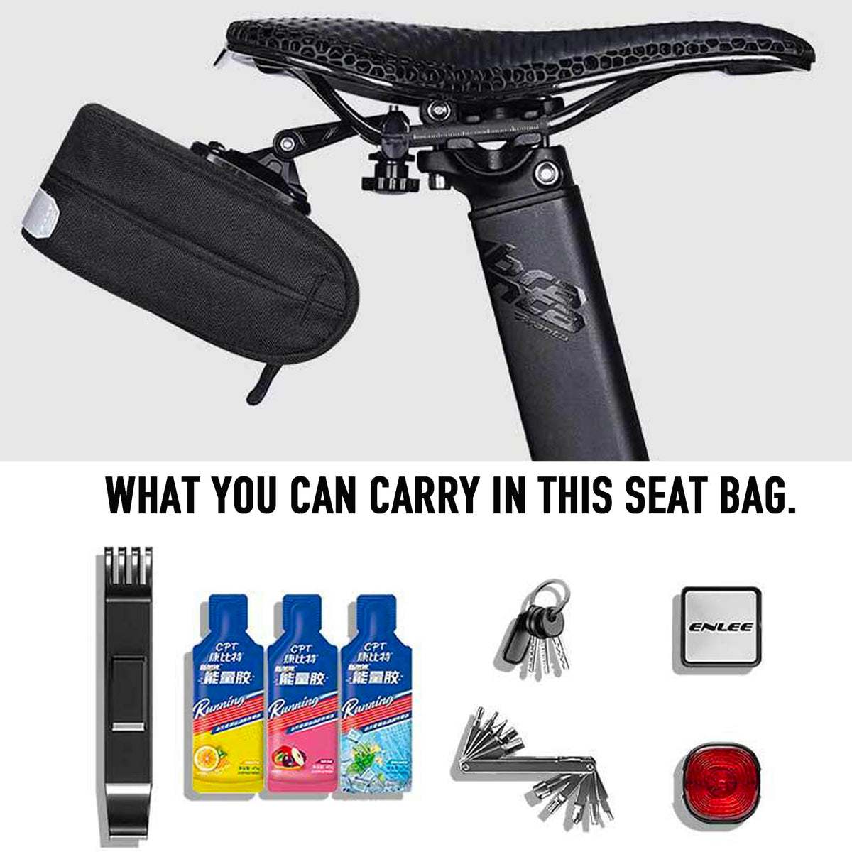 ENLEE Bike Saddle Bag, Adjustable Bicycle Seat Bag, Quick-release Tail Bag Cycling Seat Pack for Mountain Road Bikes