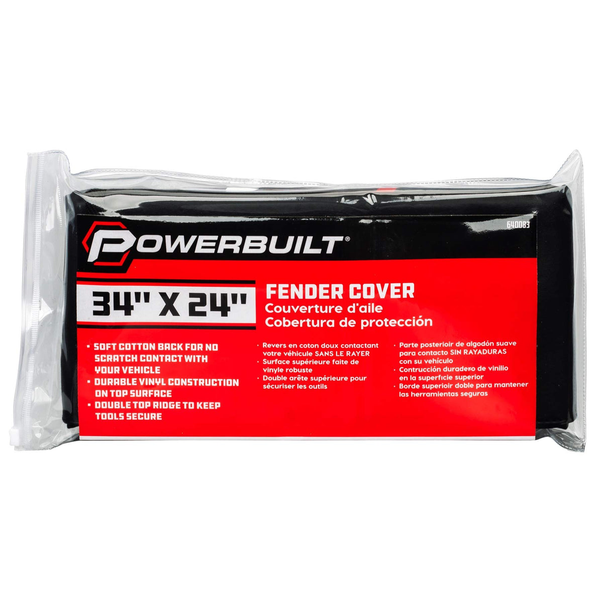 Powerbuilt 24"x 34" Black Plush Vinyl Fender Cover Protector Pad Mat, Mechanic and Car Repair Under Hood Protection - 640083