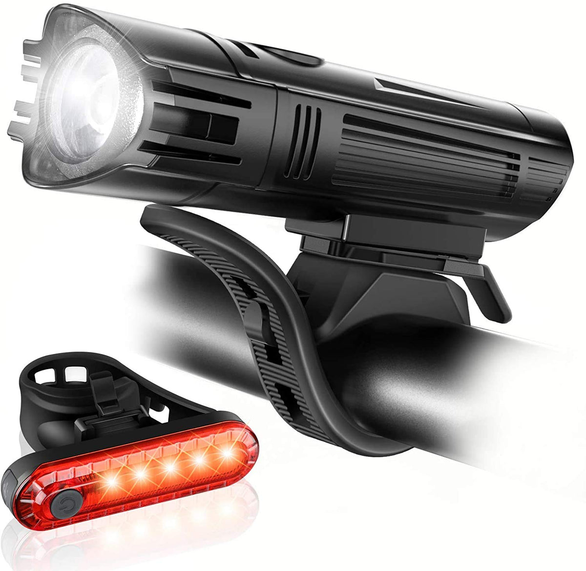 Ascher Ultra Bright USB Rechargeable Bike Light Set, Powerful Bicycle Front Headlight and Back Taillight, 4 Light Modes, Easy to Install for Men Women Kids Road Mountain Cycling