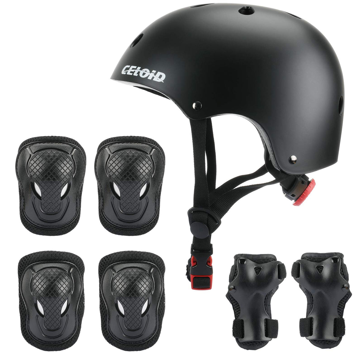 CELOID Kids Bike Skateboard Helmet Pad Set,Toddler Cyling Protective Gear Knee & Elbow Pads Wrist Guards for 5-8-10-12-14-16 Years Girls Boys Bicycle Scooter Roller Skate Inline Skating Rollerblading