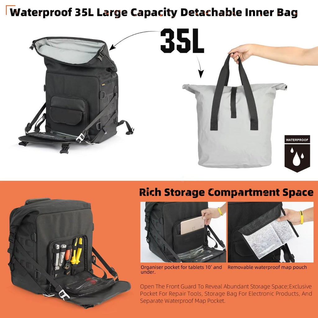 Motorcycle Tail Bag Backseat Motorcycle Saddlebag Side Bag Waterproof 35L Release with Support Plate Molle Anti- Case 2 Unit Universal Accessories
