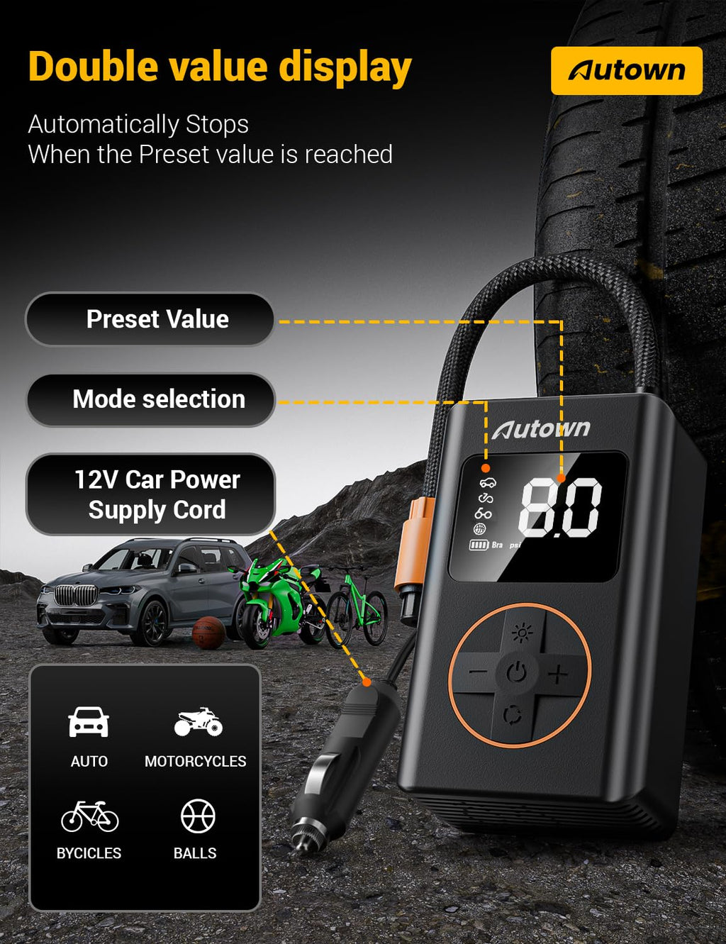 AUTOWN Flat Tire Repair Kit with Air Compressor, Professional Tire Plug Kit