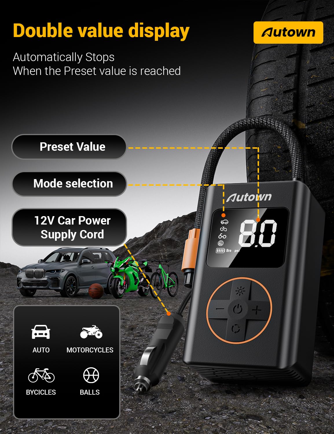 AUTOWN Flat Tire Repair Kit with Air Compressor, Professional Tire Plug Kit