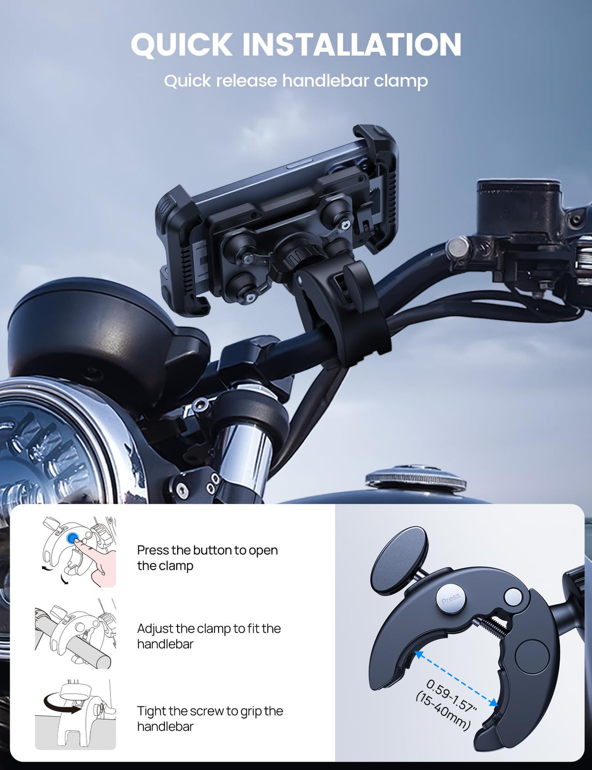 Lamicall Motorcycle Phone Mount with Vibration Dampener for 4.7-6.8" Phones