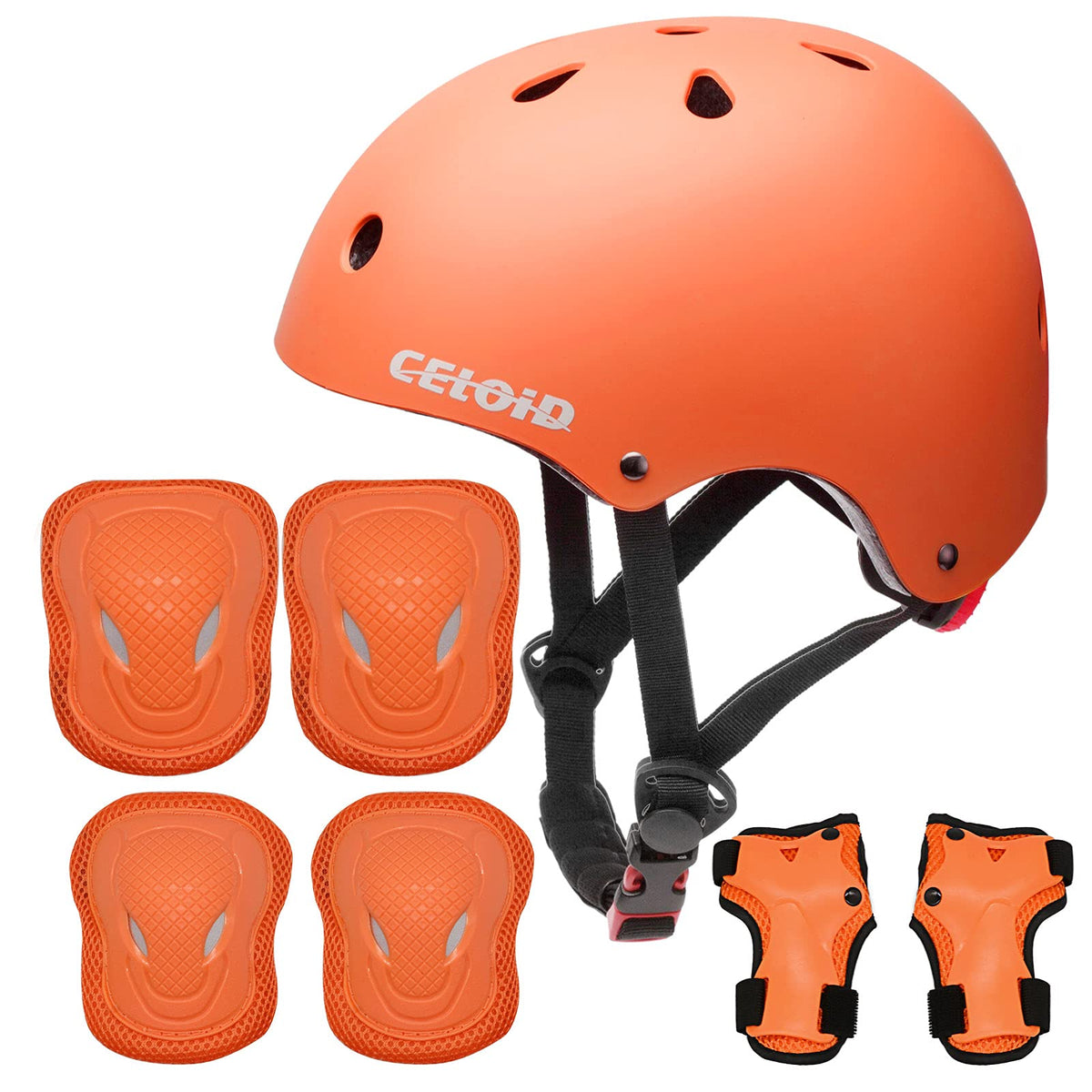 CELOID Kids Bike Skateboard Helmet Pad Set,Toddler Cyling Protective Gear Knee & Elbow Pads Wrist Guards for 5-8-10-12-14-16 Years Girls Boys Bicycle Scooter Roller Skate Inline Skating Rollerblading