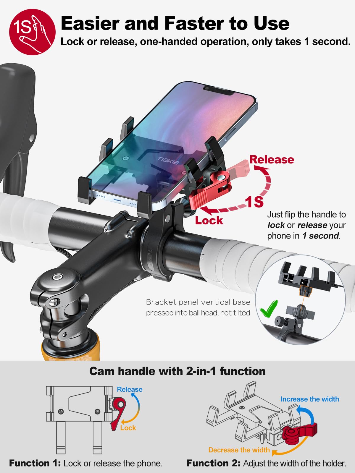 Tiakia Bike Phone Mount Holder, 360° Rotation for 4.5-7 Inch Phones