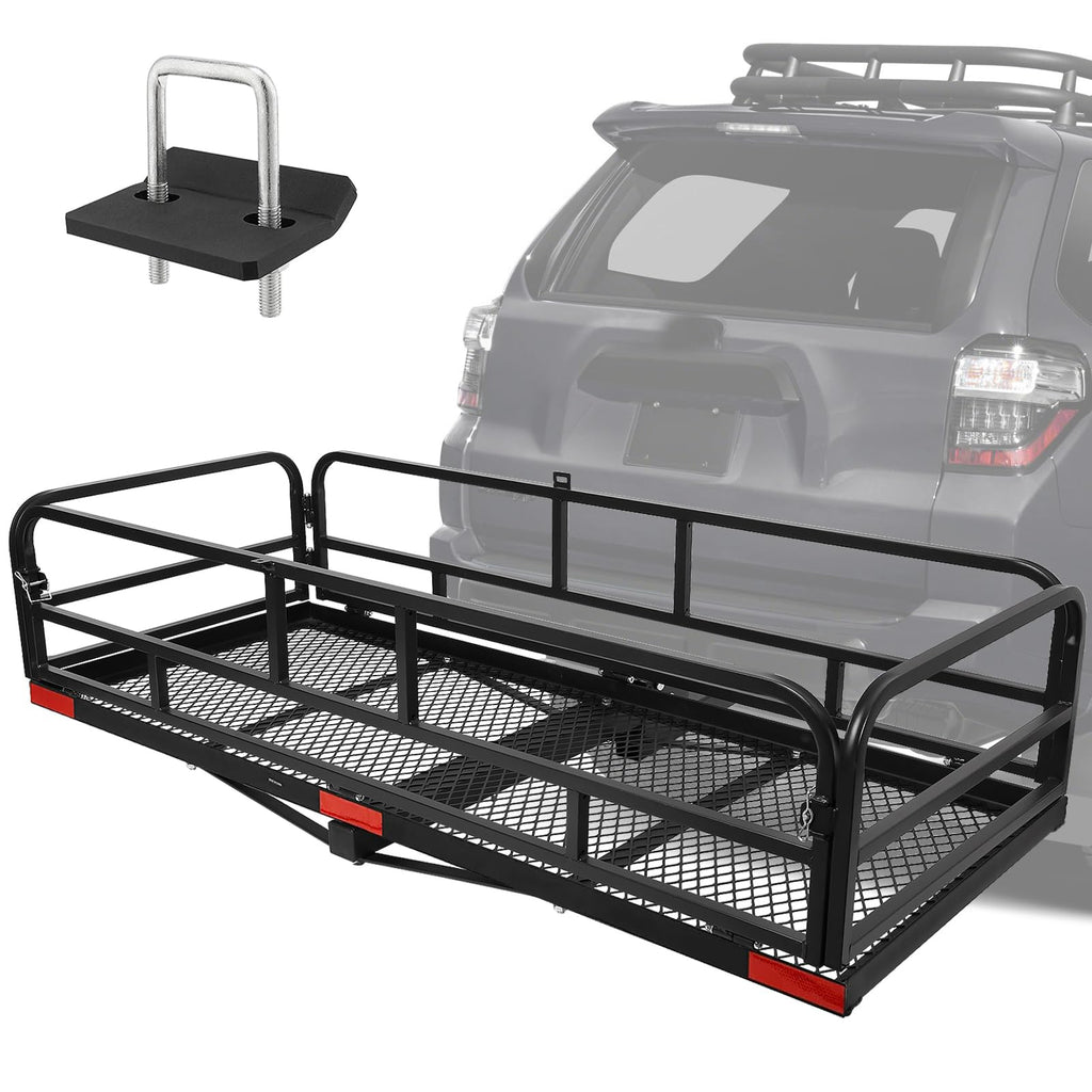 OUTPRIZE Trailer Hitch Cargo Rack, 60 x 24 x 14 Inch Folding Hitch Mount Cargo Carrier with High Side Rails for RV Truck SUV Van, 500 lbs. Capacity, 2" Receiver, Black