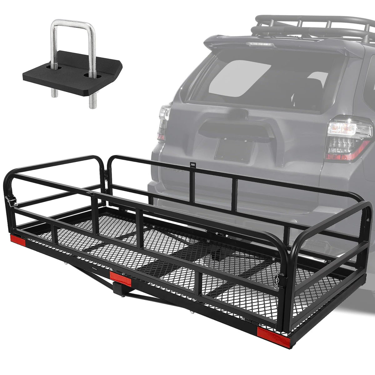 OUTPRIZE Trailer Hitch Cargo Rack, 60 x 24 x 14 Inch Folding Hitch Mount Cargo Carrier with High Side Rails for RV Truck SUV Van, 500 lbs. Capacity, 2" Receiver, Black